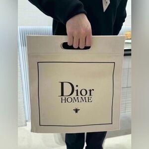 Dior HOMME Canvas Bag / Tote Beige 12.5 Inches Width & 13.5 Inches Length .